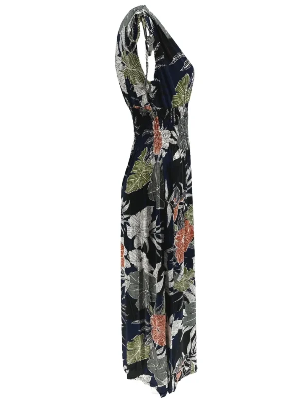 Mouwloze travelstof jurk Botanic donker blauw (Y1043)