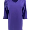 Oversized basic travel shirt met V-hals en 3/4 mouw paars (BFT)
