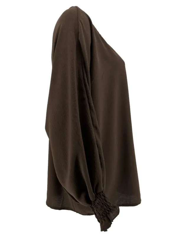 Oversized blouse met vleermuis mouw en smock mouw Gaby bruin