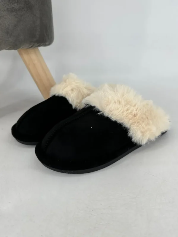 Pantoffel met imitatiebont black/white (FC906)