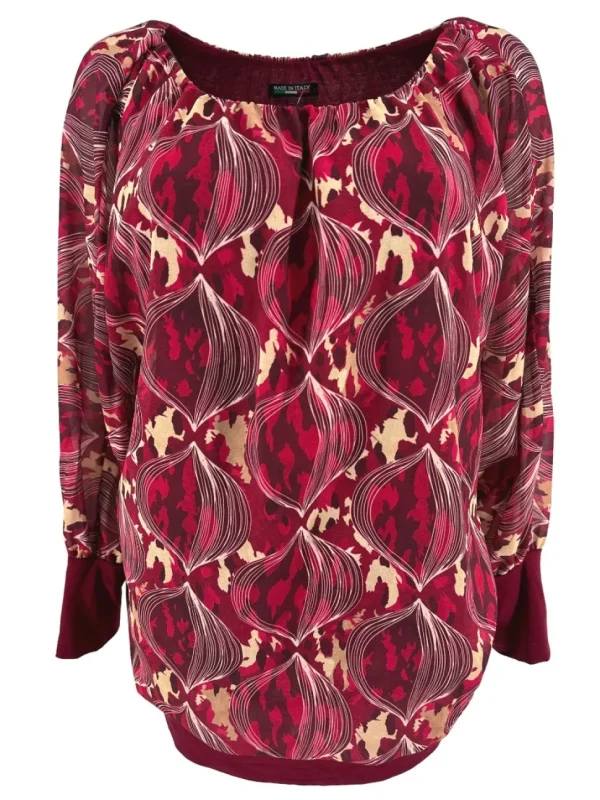 PLUS Blouse brede boord lange mouw Iris cipolla donker cerise
