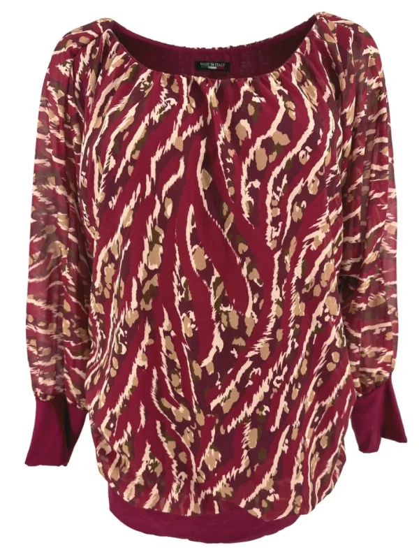 PLUS Blouse brede boord lange mouw Iris striped animal donker cerise