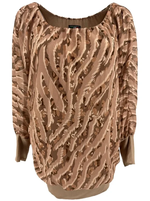 PLUS Blouse brede boord lange mouw Iris striped animal camel