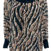 PLUS Blouse brede boord lange mouw Iris striped animal zwart