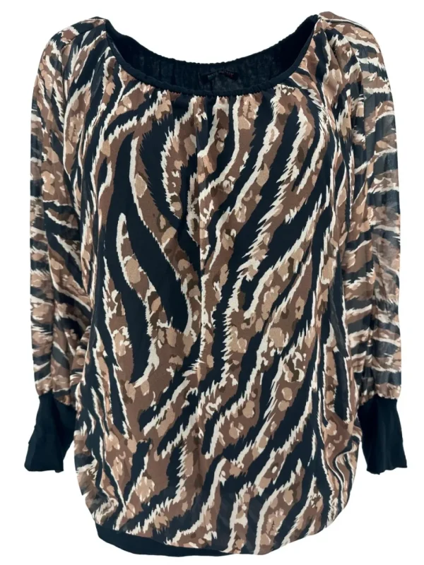 PLUS Blouse brede boord lange mouw Iris striped animal zwart