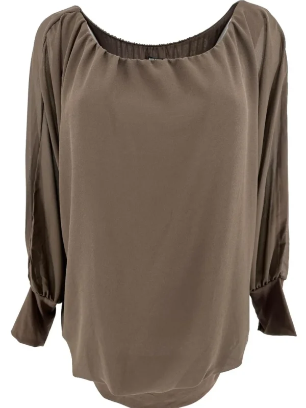 PLUS Blouse brede boord lange mouw Iris bruin