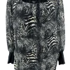 PLUS Blouse brede boord lange mouw Iris snake zwart