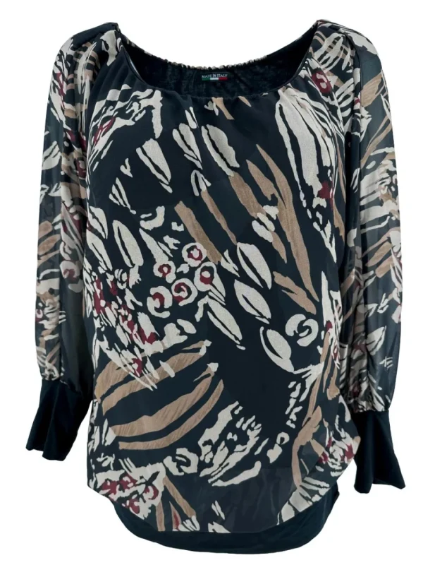 PLUS Blouse brede boord lange mouw Iris safari zwart
