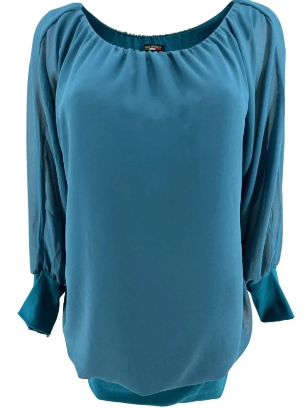 PLUS Blouse brede boord lange mouw Iris petrol