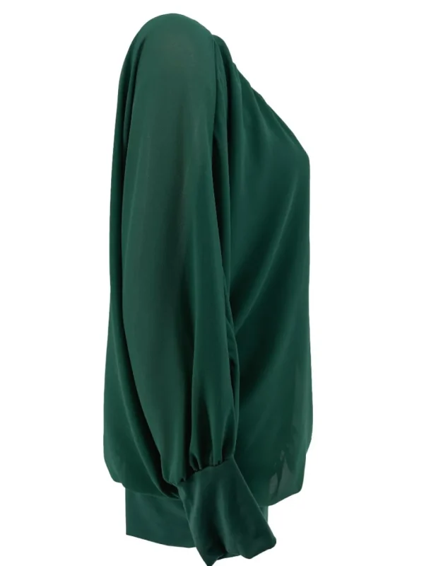 PLUS Blouse brede boord lange mouw Iris flessengroen