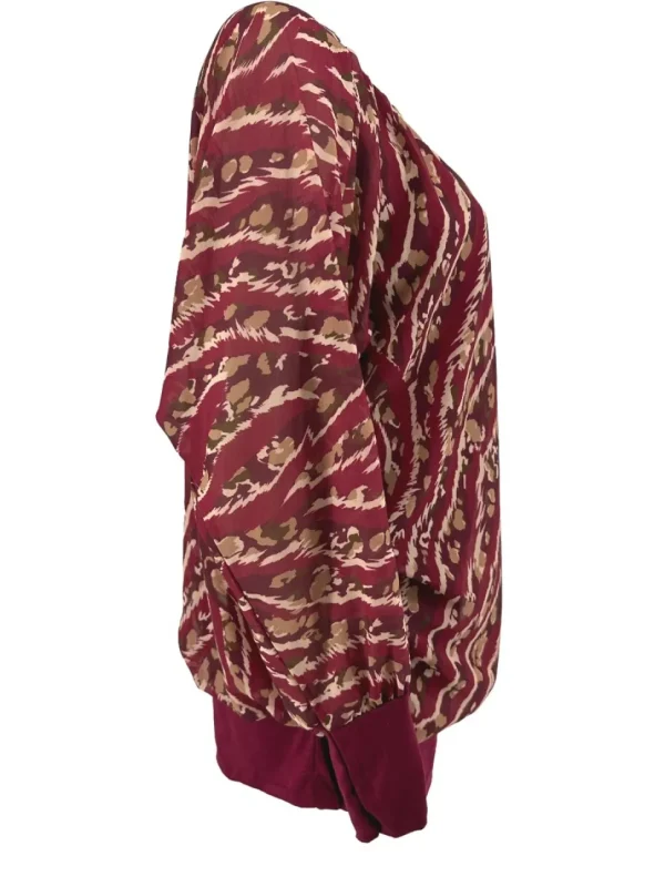 PLUS Blouse brede boord lange mouw Iris striped animal donker cerise