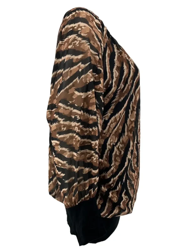 PLUS Blouse brede boord lange mouw Iris striped animal zwart