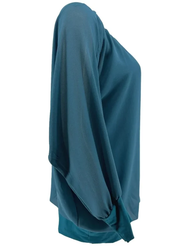 PLUS Blouse brede boord lange mouw Iris petrol