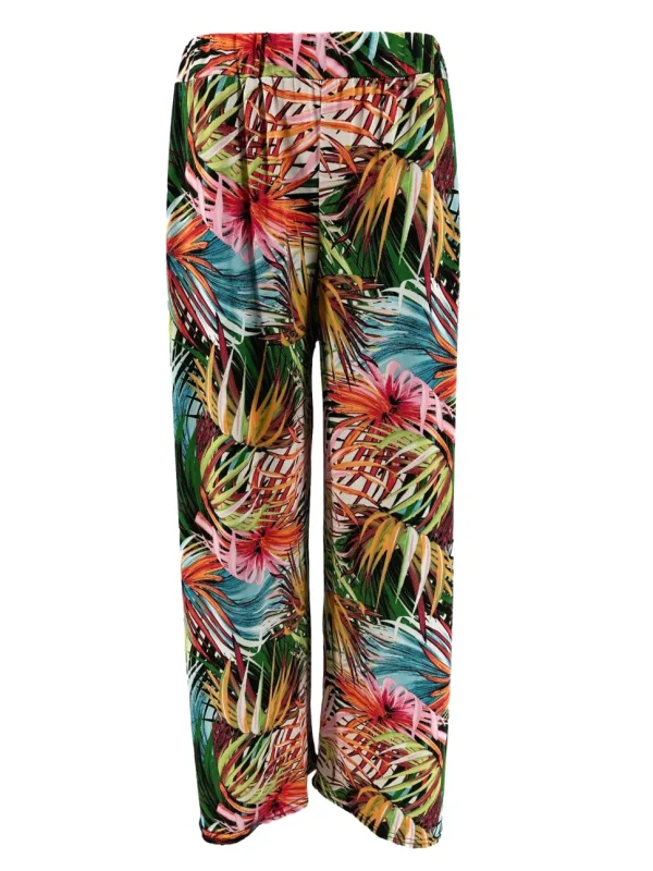 Plus size broek met rechte broekspijp in travelstof palm leaves multicoloured
