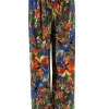 Plus size broek met rechte broekspijp in travelstof tropical blauw