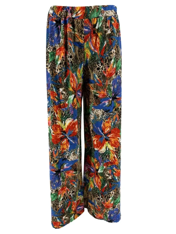 Plus size broek met rechte broekspijp in travelstof tropical blauw