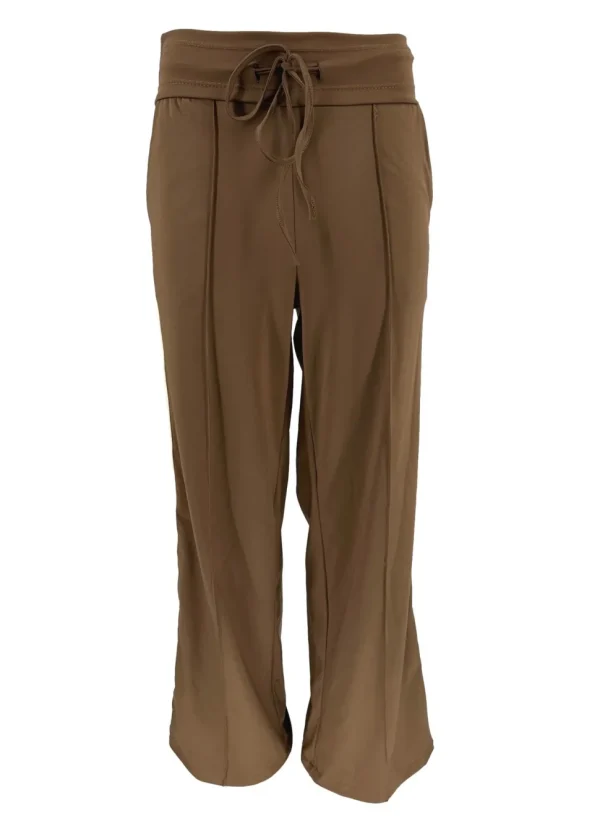 Rechte travelstof broek met koord RORO bruin.BFT SALE