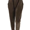 Rib velvet broek met riem bruin