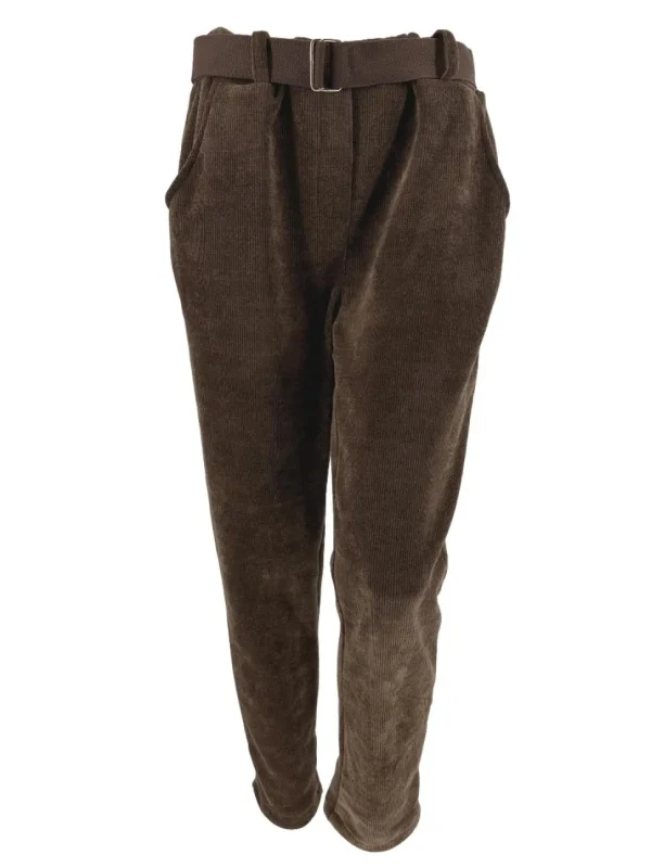 Rib velvet broek met riem bruin