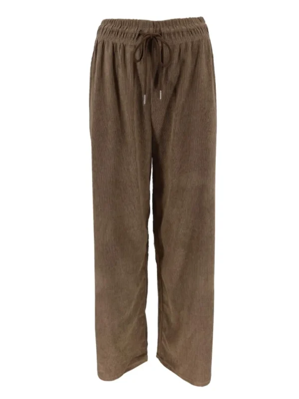 Rib velvet broek met wijde pijp bruin (HL-1190)
