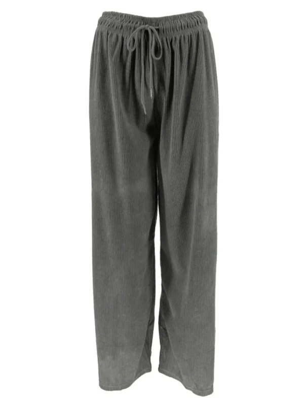 Rib velvet broek met wijde pijp grijs (HL-1190)