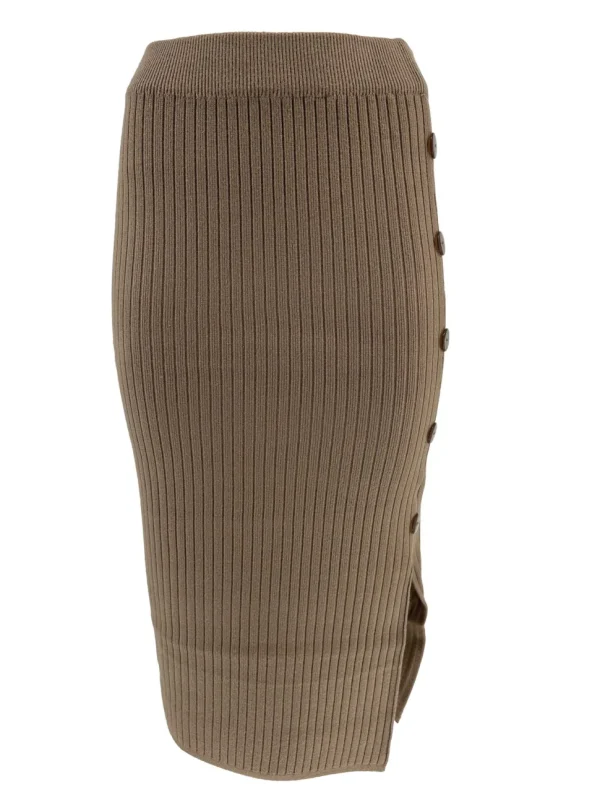 Rok met rib details en knopen aan de zijkant Melody camel (W2062)
