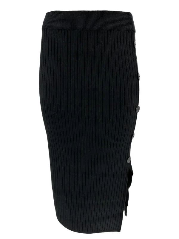 Rok met rib details en knopen aan de zijkant Melody zwart (W2062)