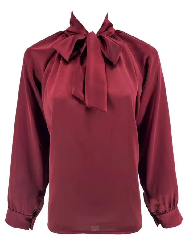 Satijn-look blouse met strik in de hals Dimphy bordeaux