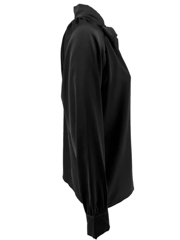 Satijn-look blouse met strik in de hals Dimphy zwart
