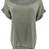 Shirt met gehaakte ronde hals en gehaakt onderzijde Linda army