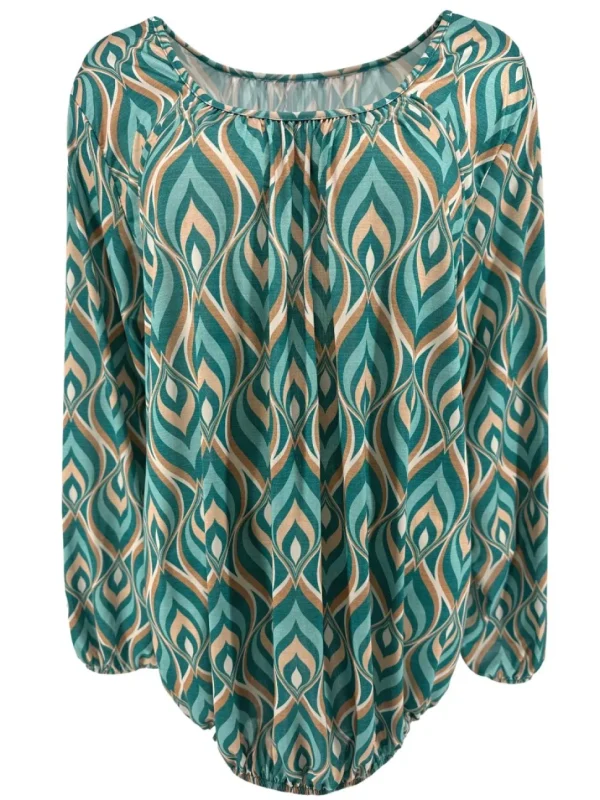 Shirt met lange mouw en ronde hals Jackie flames turquoise