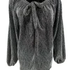 Shirt met lange mouw en strik hals van travelstof Mimi GLITTER zilver (FBK)