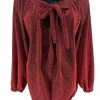 Shirt met lange mouw en strik hals van travelstof Mimi GLITTER rood (FBK)