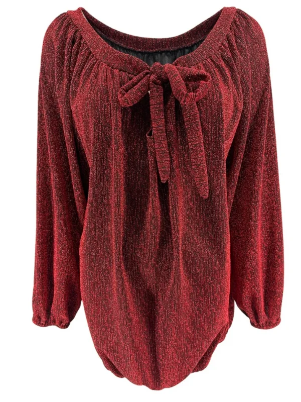 Shirt met lange mouw en strik hals van travelstof Mimi GLITTER rood (FBK)