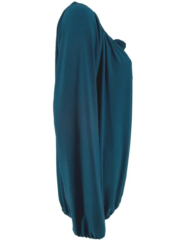 Shirt met lange mouw en strik hals van travelstof Mimi petrol