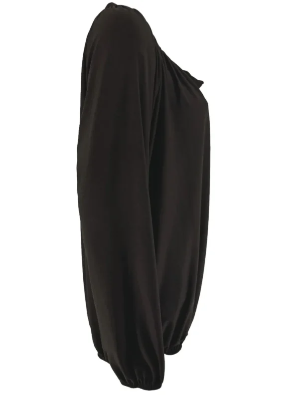 Shirt met lange mouw en strik hals van travelstof Mimi bruin