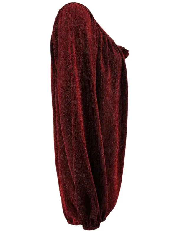 Shirt met lange mouw en strik hals van travelstof Mimi GLITTER rood (FBK)