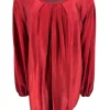 Shirt met lange mouw van satijn-look met plooien rood
