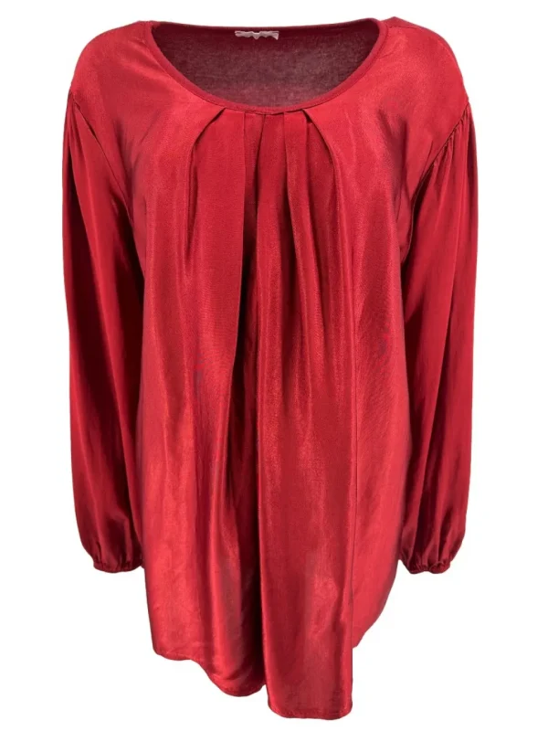 Shirt met lange mouw van satijn-look met plooien rood