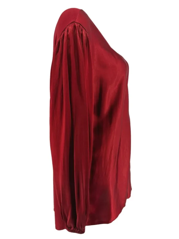 Shirt met lange mouw van satijn-look met plooien rood