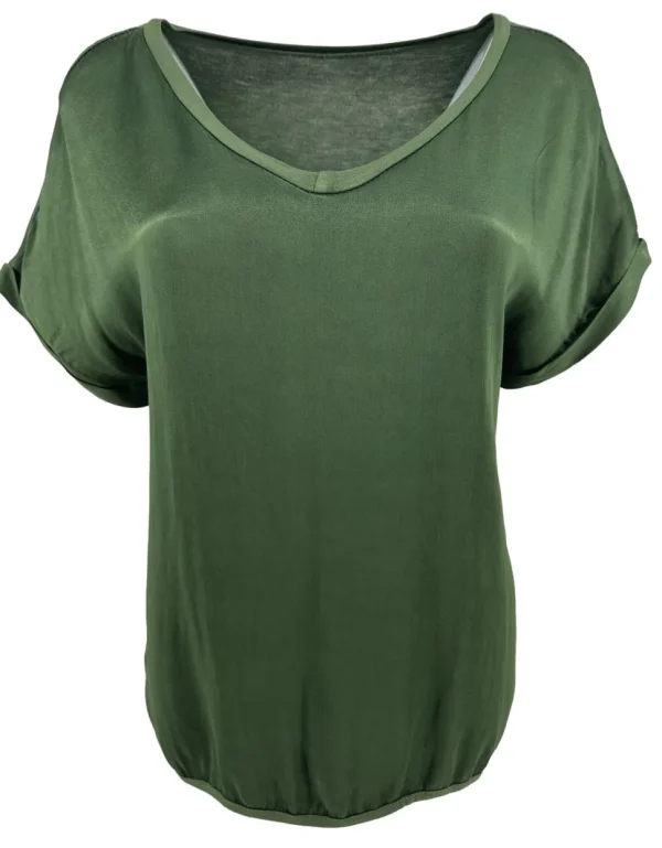 Shirt met satijn-look voorzijde Livia donker army