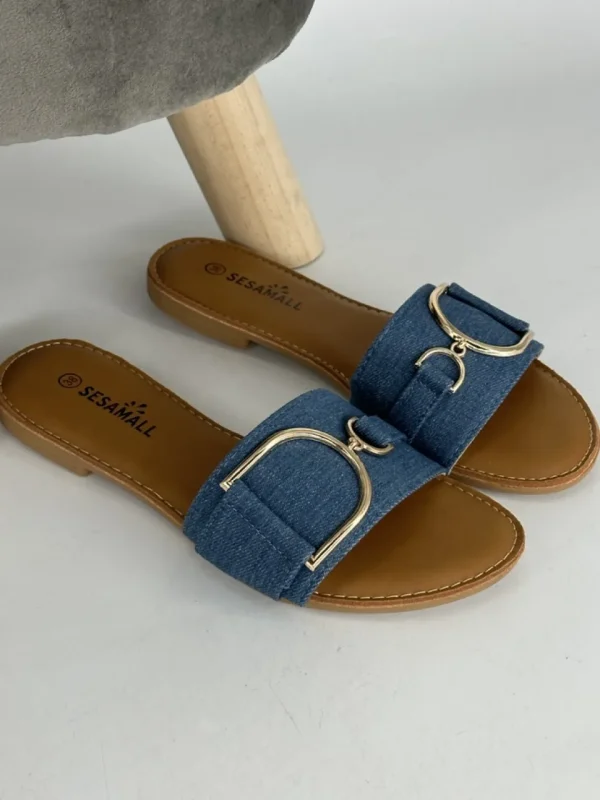 Slipper met gouden gesp dark denim ( 636-01 ) (K)(TKD) SALE