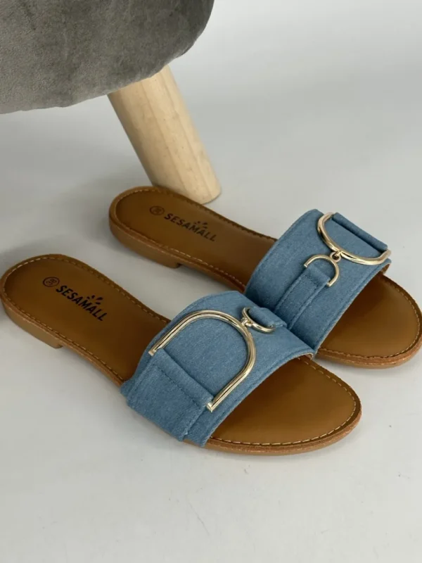Slipper met gouden gesp light denim ( 636-01 ) (K) (TKD) SALE