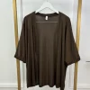 Soepel vallend glans vest met vleermuis mouw bruin