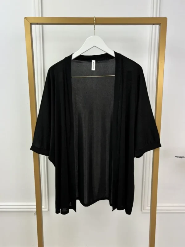 Soepel vallend glans vest met vleermuis mouw zwart