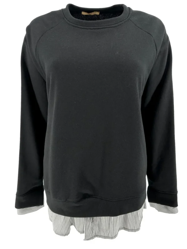 Sweater met gestreepte fake blouse zwart