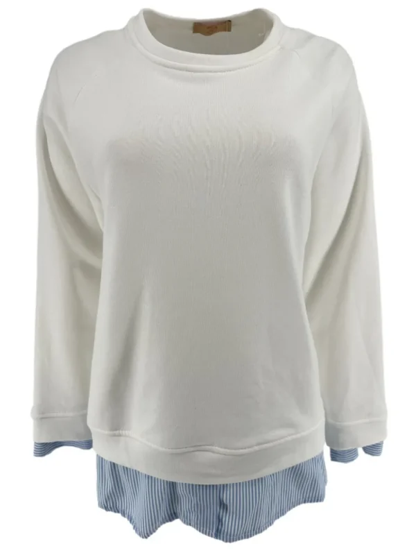 Sweater met gestreepte fake blouse off-white
