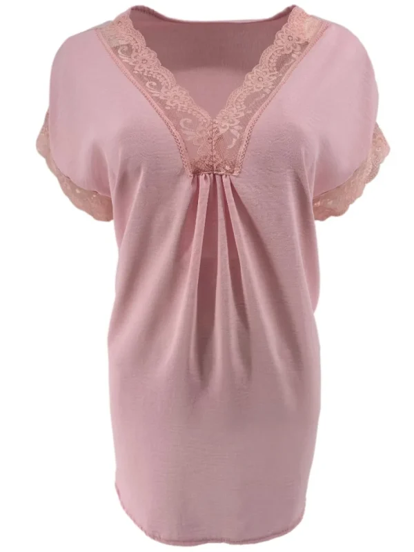 Top met kanten v-hals en mouw Trix licht roze