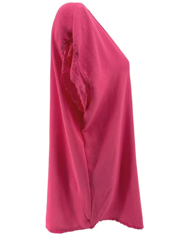 Top met kanten v-hals en mouw Trix fuchsia