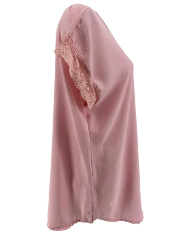 Top met kanten v-hals en mouw Trix licht roze